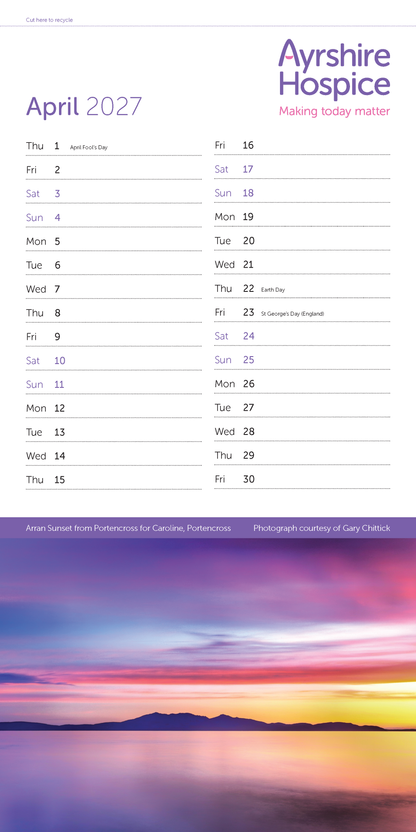 Ayrshire Hospice Calendar 2027 (Slim Wall Calendar)