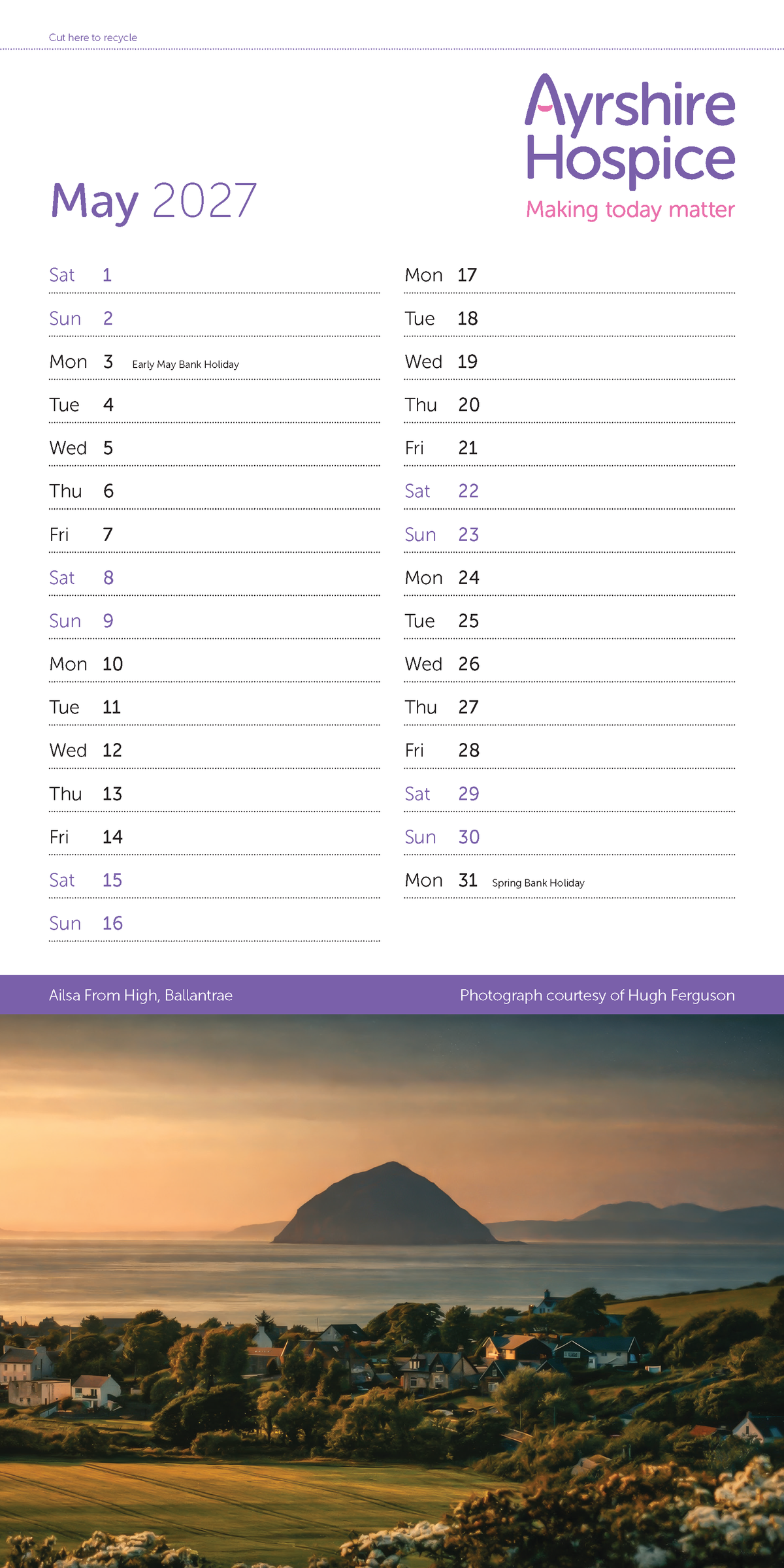 Ayrshire Hospice Calendar 2027 (Slim Wall Calendar)