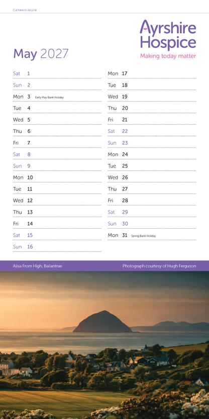Ayrshire Hospice Calendar 2027 (Slim Wall Calendar)