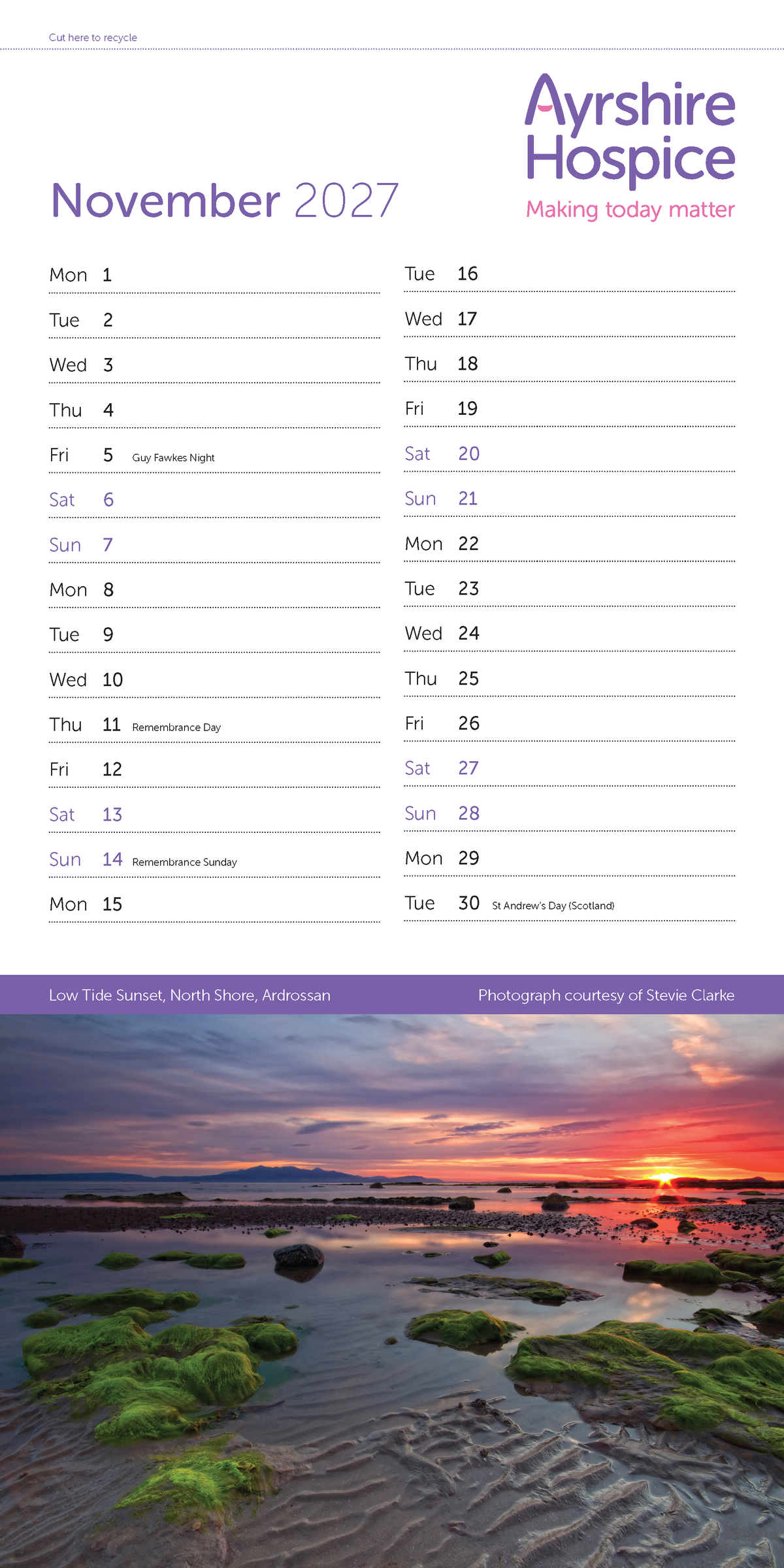 Ayrshire Hospice Calendar 2027 (Slim Wall Calendar)
