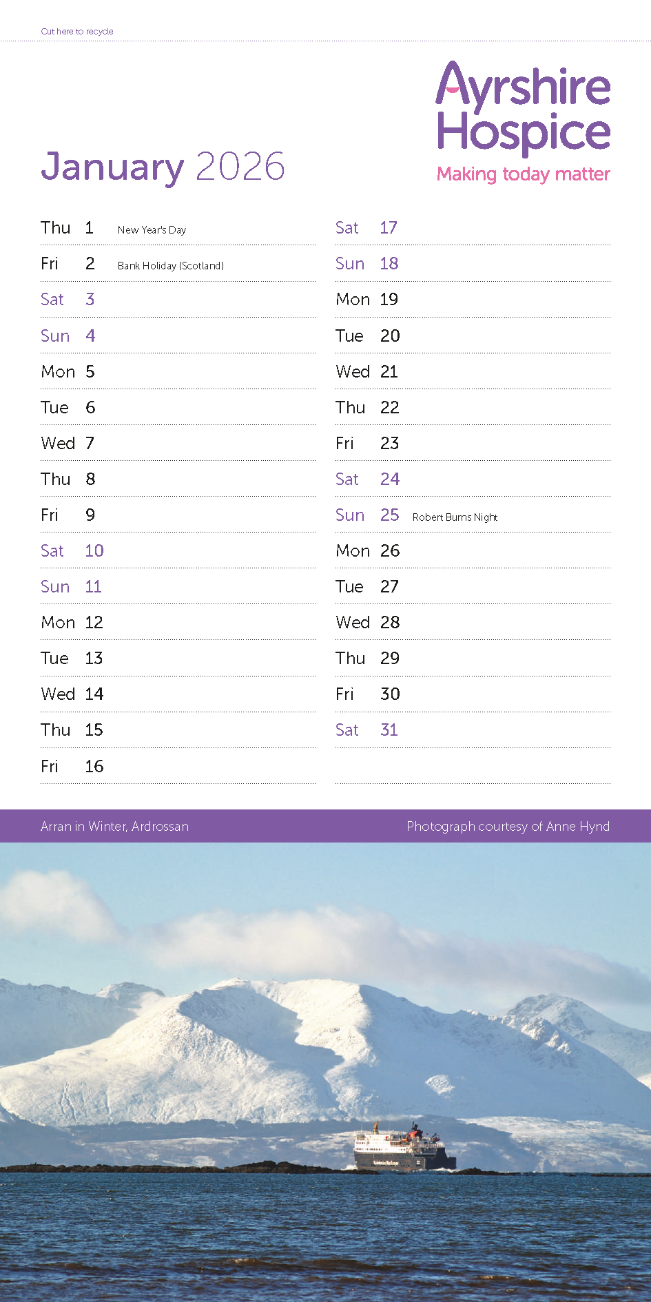 Ayrshire Hospice 2026 Calendar – “Secret Ayrshire”