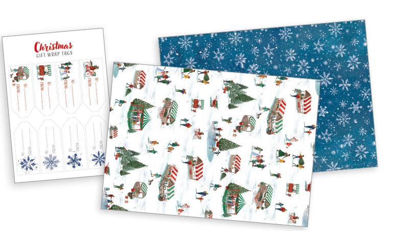 Christmas Village Wrapping Paper & Gift Tags